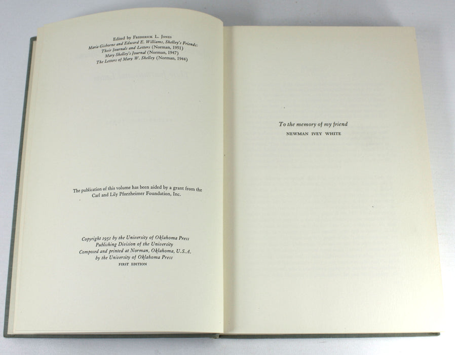 Maria Gisborne & Edward E. Williams; Shelley's Friends; Their Journals and Letters, Frederick L. Jones