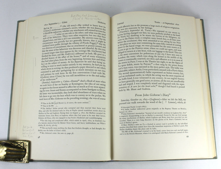 Maria Gisborne & Edward E. Williams; Shelley's Friends; Their Journals and Letters, Frederick L. Jones