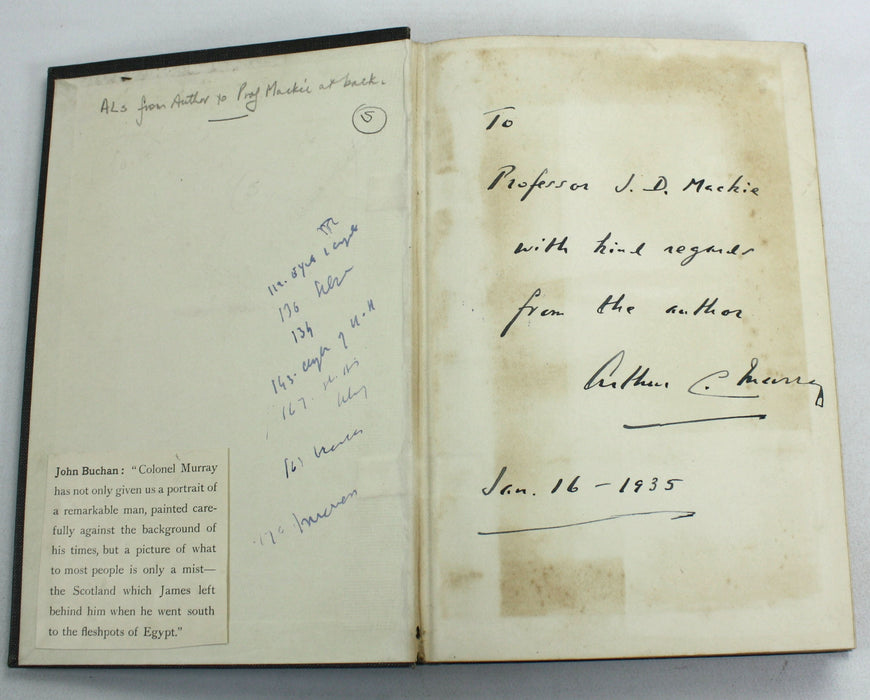 Memorials of Sir Gideon Murray of Elibank, Arthur C. Murray, Inscribed by author with ALS