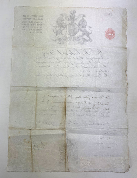 Original 1912 British Passport of Mr. Edmond John Hay, issued by Sir Edward Grey, 1st Viscount Grey of Fallodon, British Liberal Statesman and Ambassador to the United States