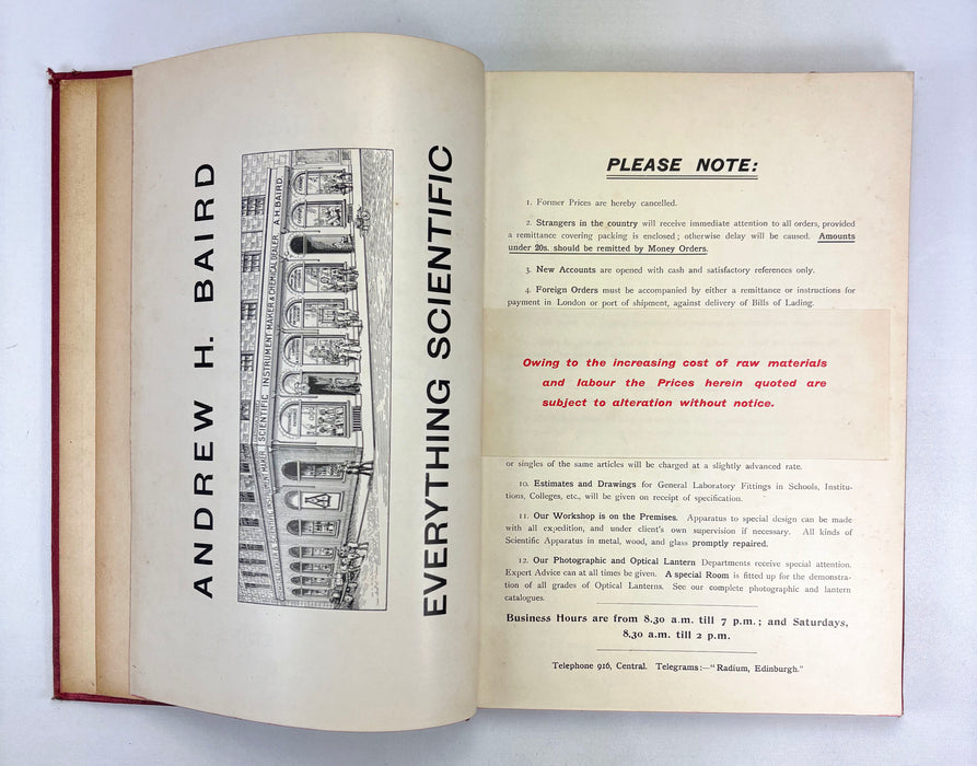 Priced Catalogue of Chemical and Physical Apparatus and Pure & Commercial Chemicals, Manufactured and Sold by Andrew H. Baird, Edinburgh, c. 1910