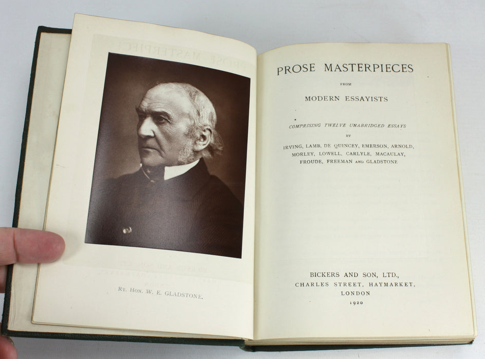 Prose Masterpieces from Modern Essayists, 1920, Sherborne Presentation copy
