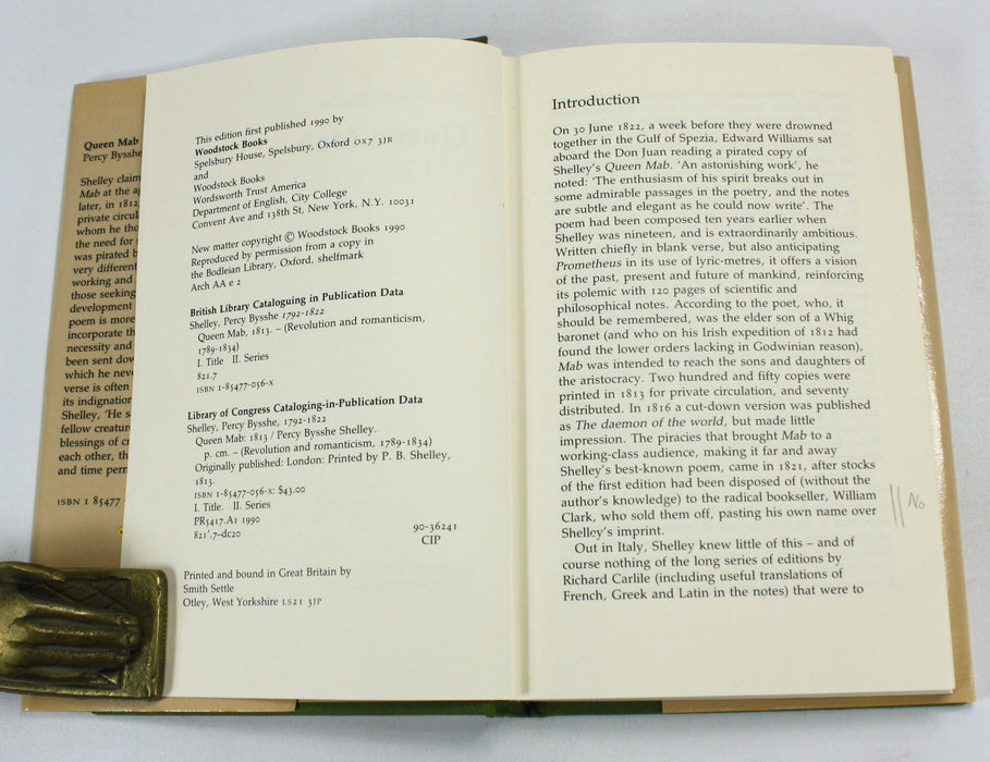 Queen Mab; 1813, Percy Bysshe Shelley, Woodstock Books 1990