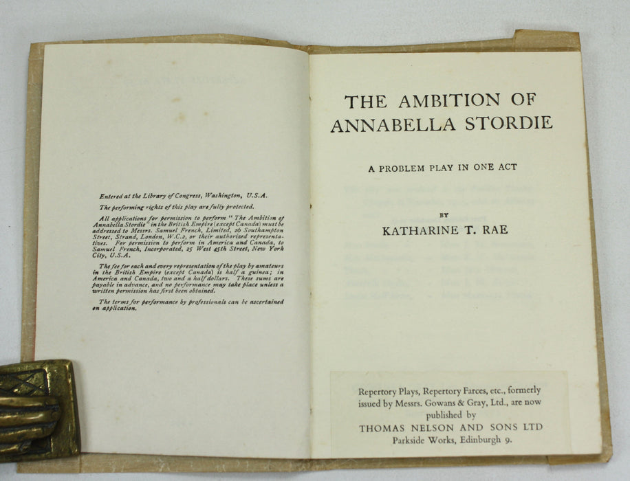 Reperatory Plays by Gowans & Gray; The Ambition of Annabella Stordie, Katharine T. Rae, 1935