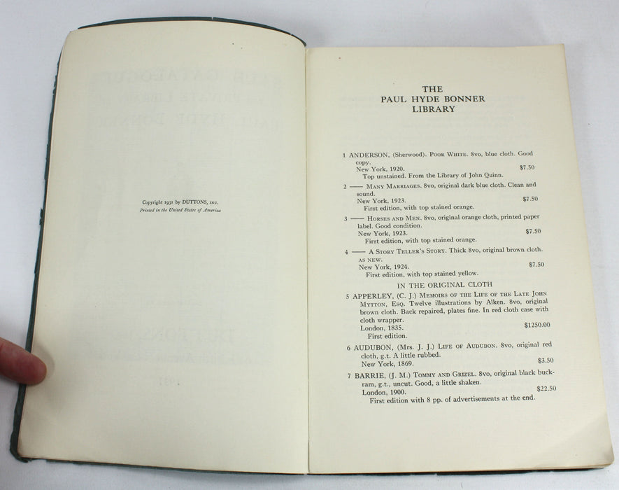 Sale Catalogue of the Private Library of Paul Hyde Bonner, Duttons, 1931