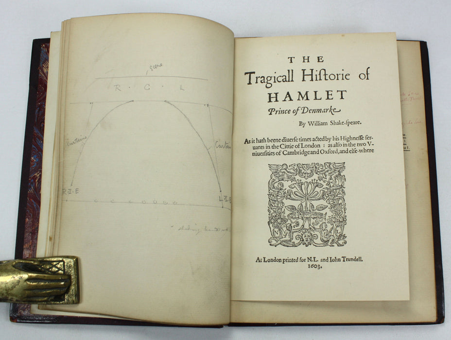 Shakspere's Hamlet, the First Quarto, 1603, A Facsimile in Photo-Lithography by William Griggs, Frederick J. Furnivall, c. 1881. House of Lords Library copy with theatre production notation