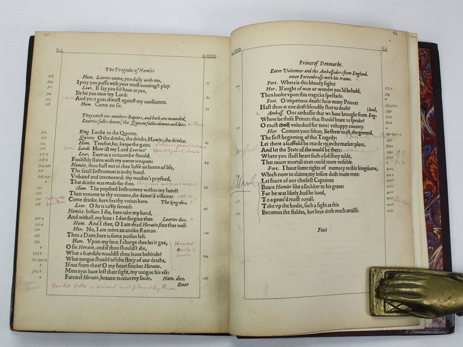 Shakspere's Hamlet, the First Quarto, 1603, A Facsimile in Photo-Lithography by William Griggs, Frederick J. Furnivall, c. 1881. House of Lords Library copy with theatre production notation