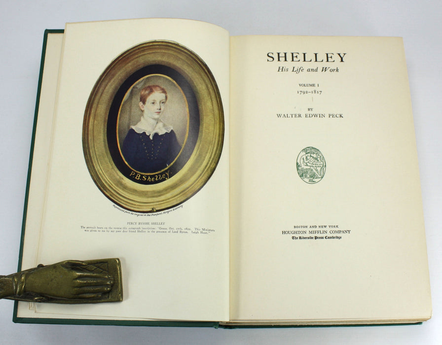 Shelley His Life and Work, Walter Edwin Peck, 1927, 2 Vols