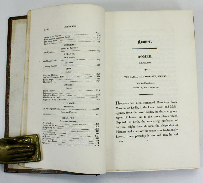 Specimens of the Classic Poets in a Chronological Series from Homer to Tryphiodorus, Charles Abraham Elton, 2 Vols, 1814