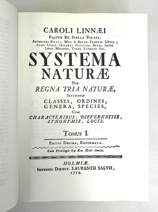 Systema Naturae; A Photographic Facsimile of the First Volume of the Tenth Edition (1758), Caroli Linnaei; Regnum Animale, British Museum, 1956