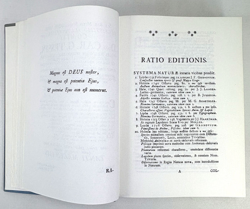 Systema Naturae; A Photographic Facsimile of the First Volume of the Tenth Edition (1758), Caroli Linnaei; Regnum Animale, British Museum, 1956