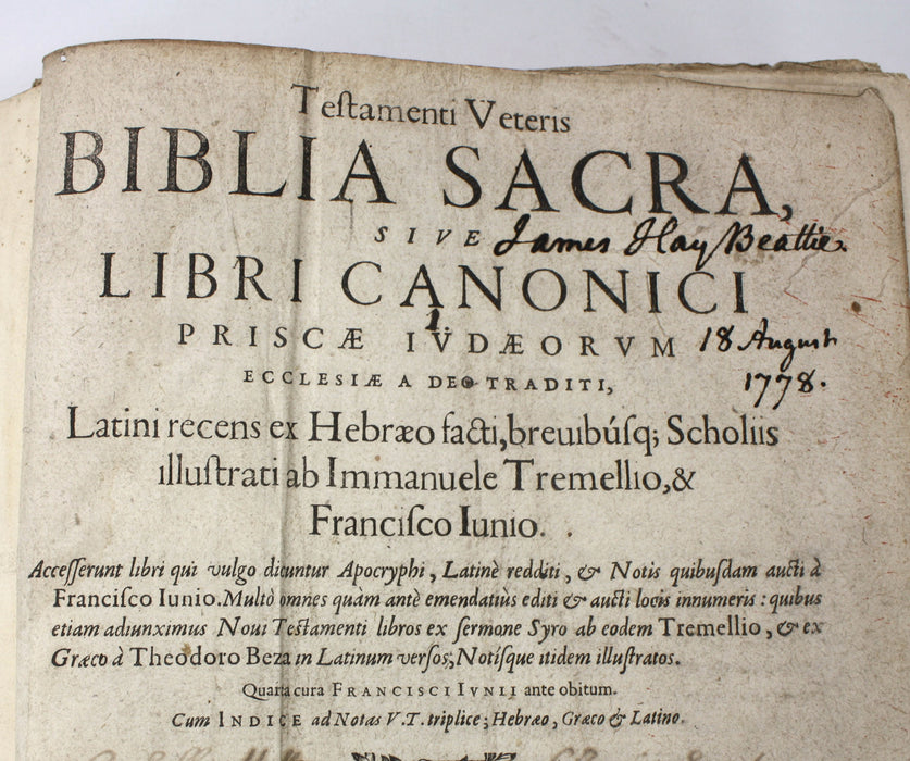 Testamenti Veteris Biblia Sacra, Genevae, Matthaei Berjon, 1617. Early Bible from Geneva, in Latin.