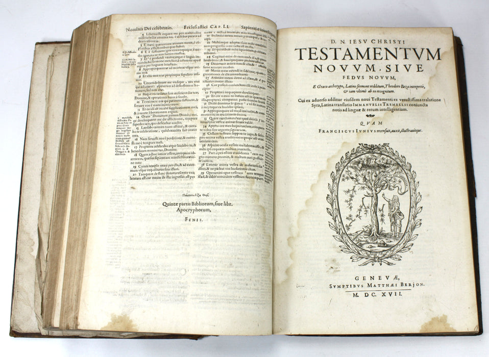 Testamenti Veteris Biblia Sacra, Genevae, Matthaei Berjon, 1617. Early Bible from Geneva, in Latin.