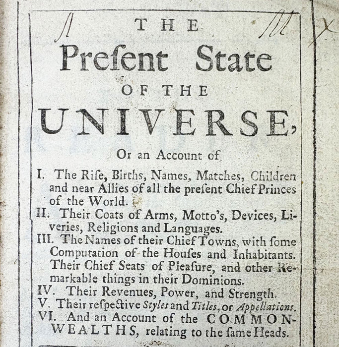 The Present State of the Universe, printed by Benj. Motte, 1704