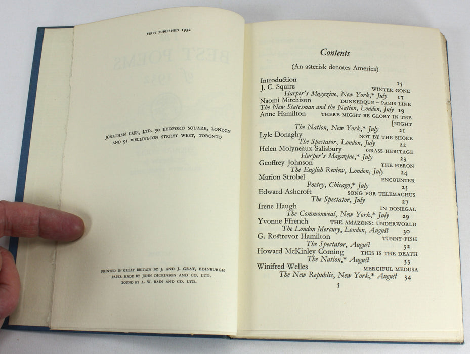 The Best Poems of 1932, Selected by Thomas Moult & Decorated by Elizabeth Montgomery; Signed by W.H. Davies