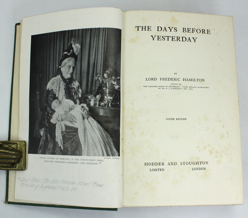The Days Before Yesterday, Lord Frederic Hamilton, 1920