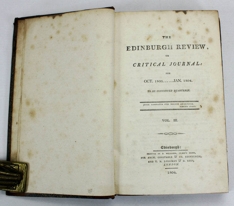The Edinburgh Review, or Critical Journal for Oct 1803 - Jan 1804 (Vol III; Issue V and VI)