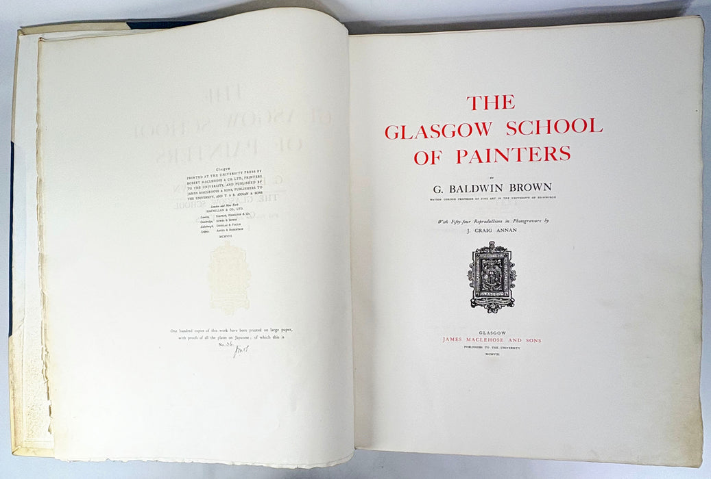 The Glasgow School of Painters, G. Baldwin Brown, Photogravures by J. Craig Annan, James Maclehose and Sons, 1908, Numbered Limited Edition of 100 Copies