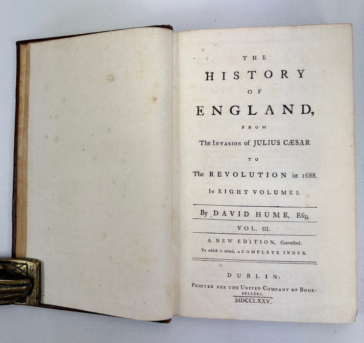 The History of England, from The Invasion of Julius Caesar to The Revolution in 1688, in Eight Volumes, by David Hume, Dublin, 1775