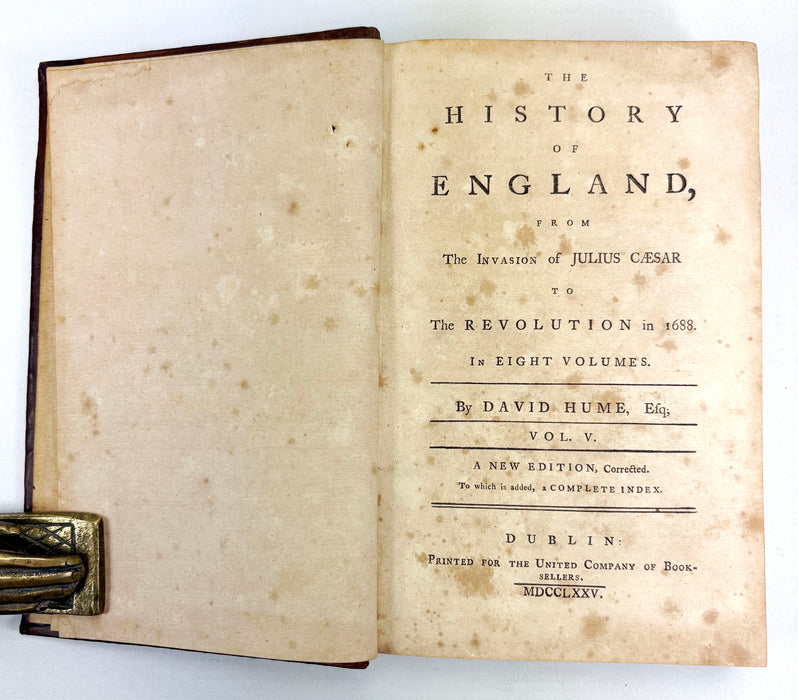 The History of England, from The Invasion of Julius Caesar to The Revolution in 1688, in Eight Volumes, by David Hume, Dublin, 1775