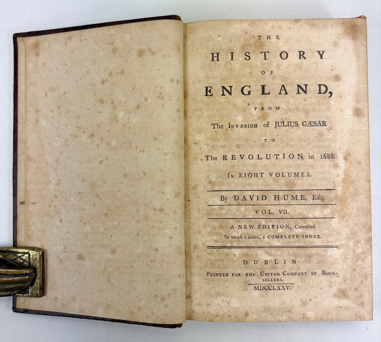 The History of England, from The Invasion of Julius Caesar to The Revolution in 1688, in Eight Volumes, by David Hume, Dublin, 1775
