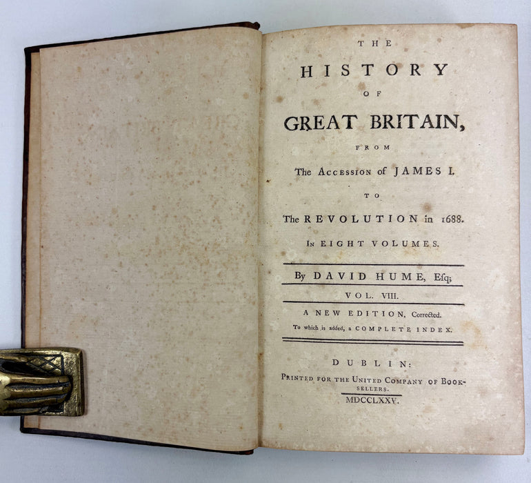 The History of England, from The Invasion of Julius Caesar to The Revolution in 1688, in Eight Volumes, by David Hume, Dublin, 1775