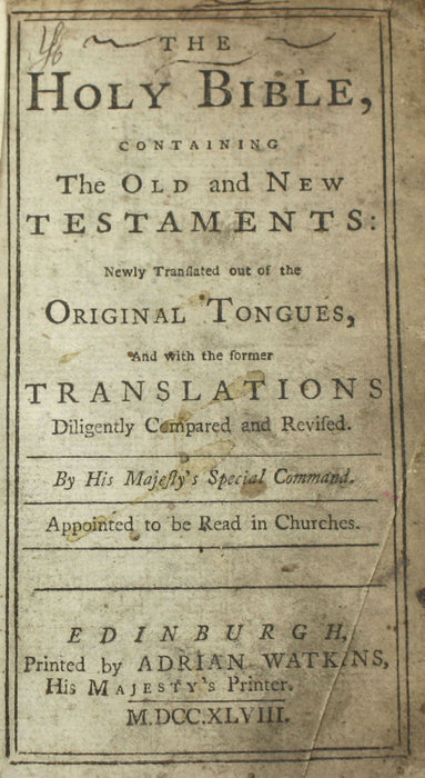The Holy Bible, Containing the Old and New Testaments, Edinburgh, 1748