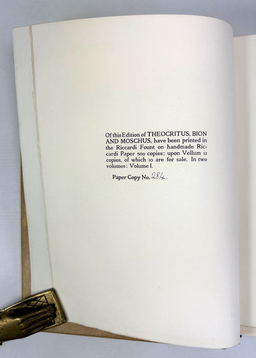 The Idyls of Theocritus; With Bion & Moschus. Translated by Andrew Lang. Illustrated by W. Russell Flint, Medici Society, 1922 limited edition in luxury custom binding