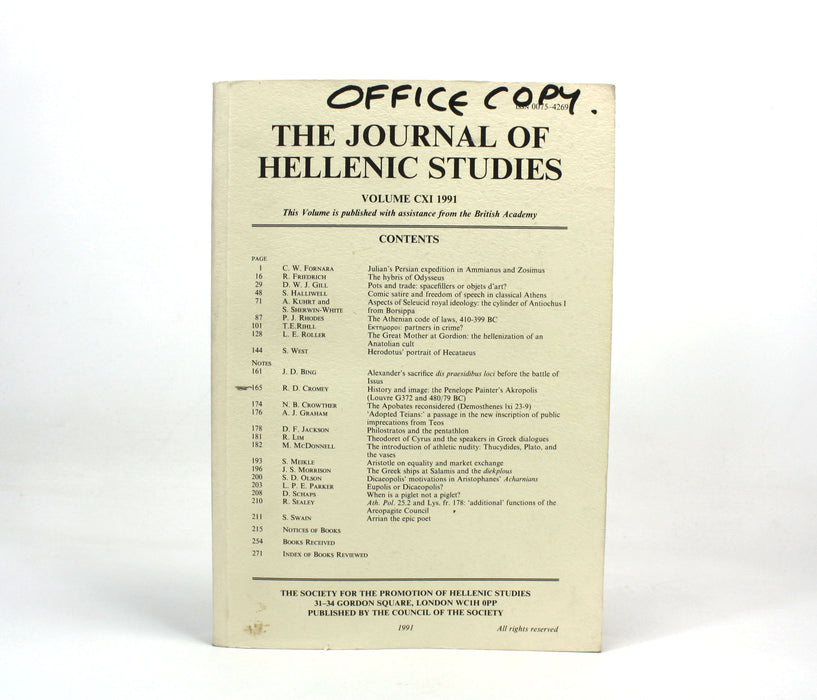 The Journal of Hellenic Studies, Volume CXI, 1991.