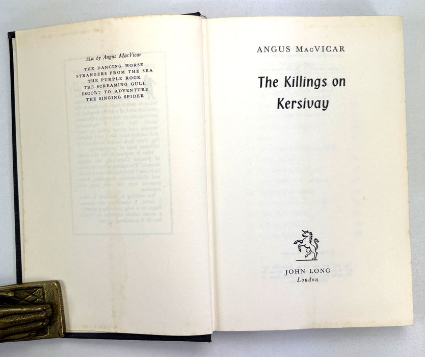 The Killings on Kersivay, Angus MacVicar, John Long Limited, 1962