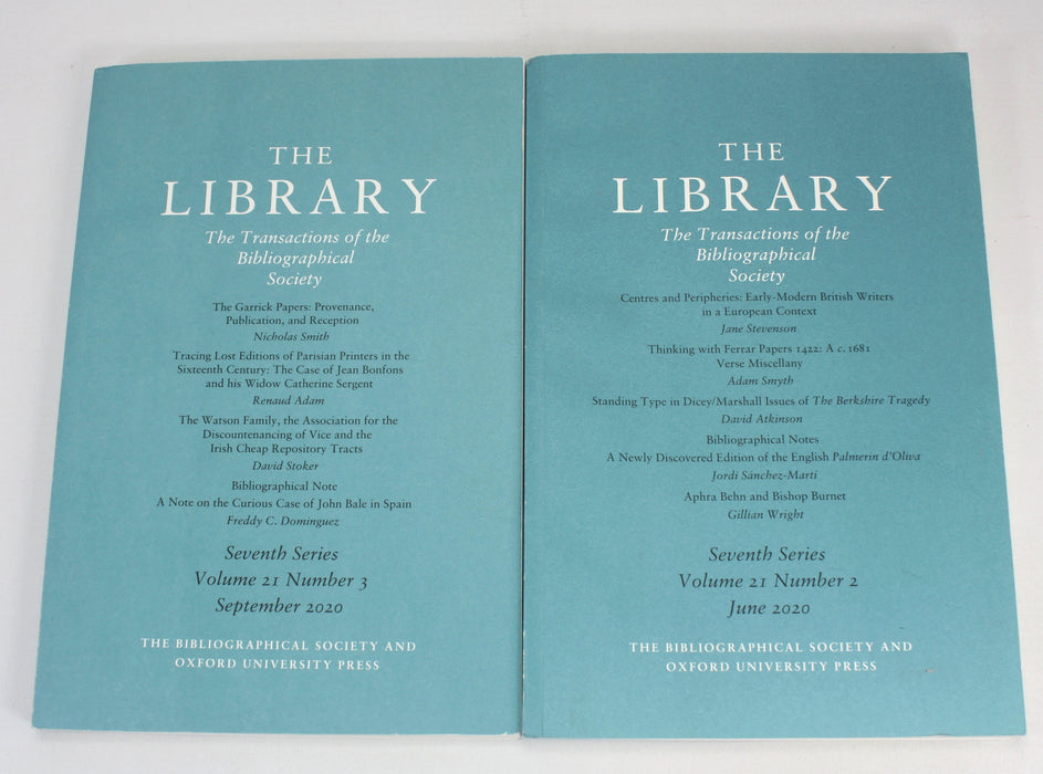The Library; The Transactions of the Bibliographical Society, 10 Issues, Seventh Series 2016-2020