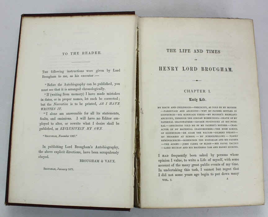 The Life and Times of Henry Lord Brougham, 3 Vols 1871, With Autograph Letter Signed