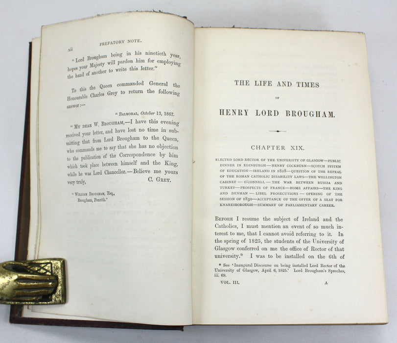 The Life and Times of Henry Lord Brougham, 3 Vols 1871, With Autograph Letter Signed