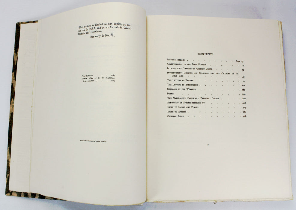 The Natural History of Selborne, Gilbert White, Illustrated by Eric Dalglish, Thornton Butterworth, numbered limited edition with extra signed plate, 1929