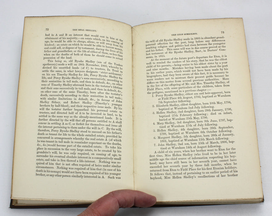 The Real Shelley; New Views on the Poet's Life, John Cordy Jeaffreson, 2 Vols, 1885
