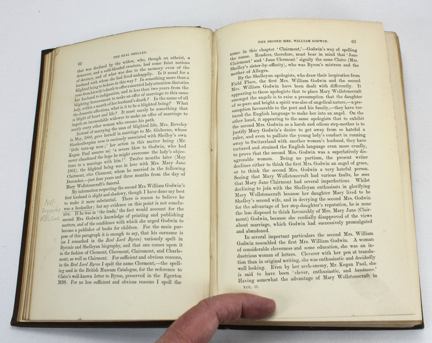 The Real Shelley; New Views on the Poet's Life, John Cordy Jeaffreson, 2 Vols, 1885