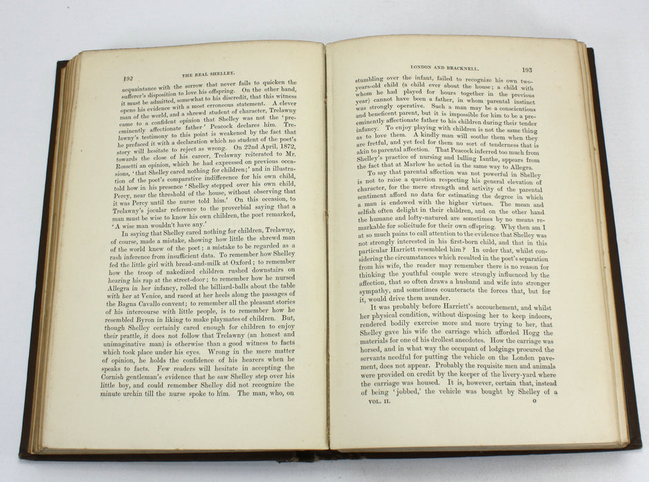 The Real Shelley; New Views on the Poet's Life, John Cordy Jeaffreson, 2 Vols, 1885