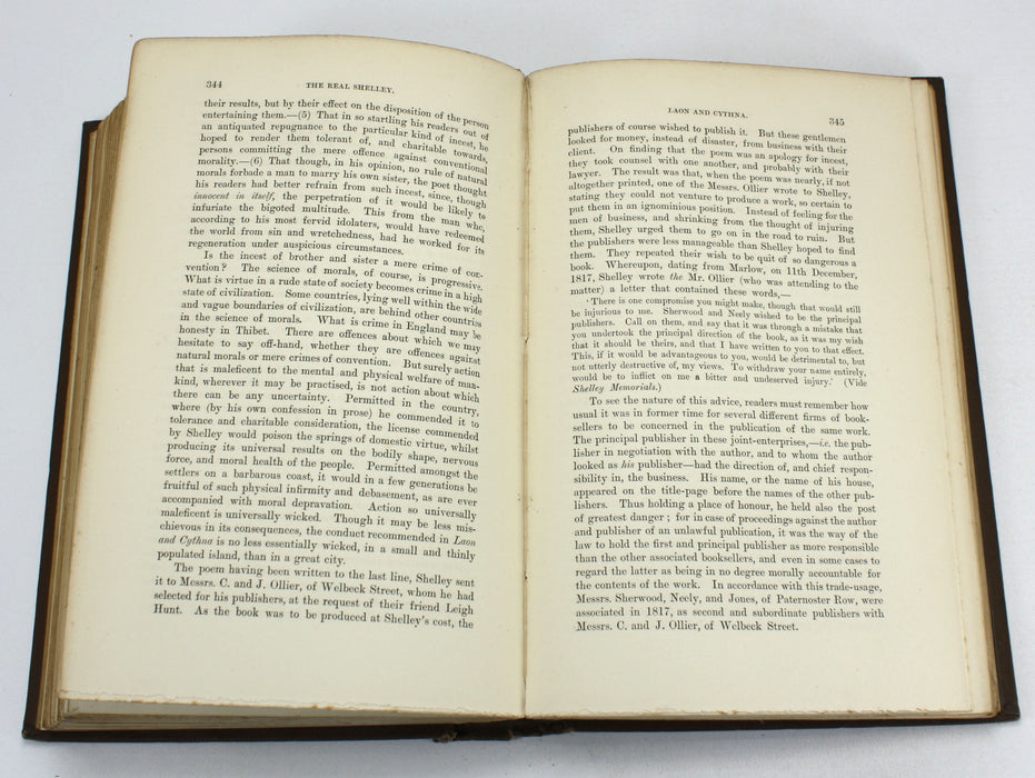 The Real Shelley; New Views on the Poet's Life, John Cordy Jeaffreson, 2 Vols, 1885