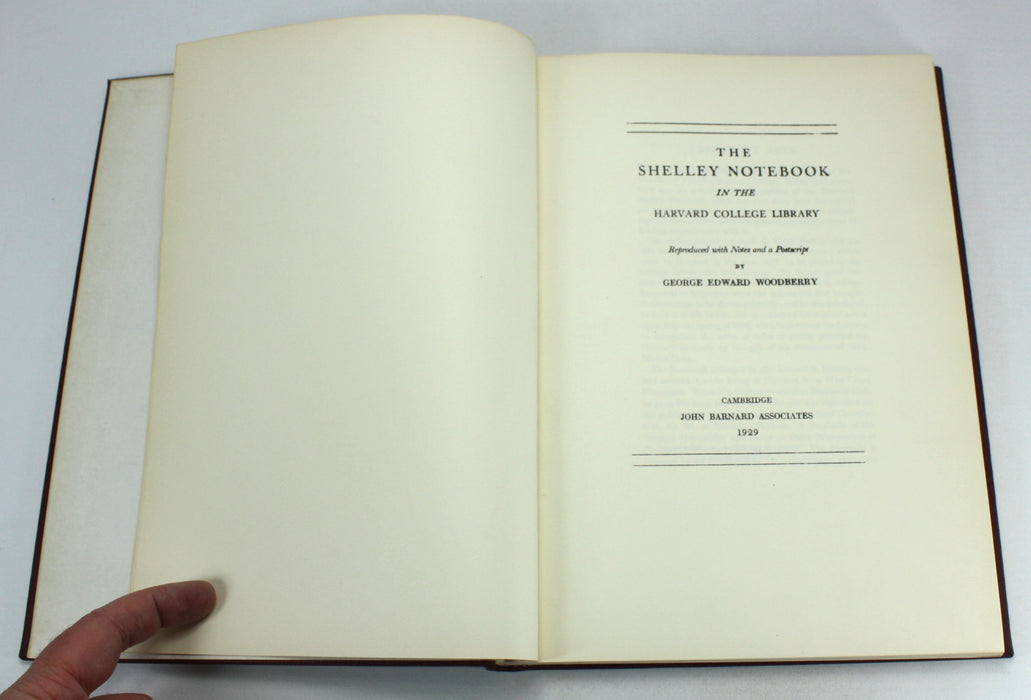 The Shelley Notebook in the Harvard College Library, George Edward Woodberry, 1929 (1978 facsimile Reprint)