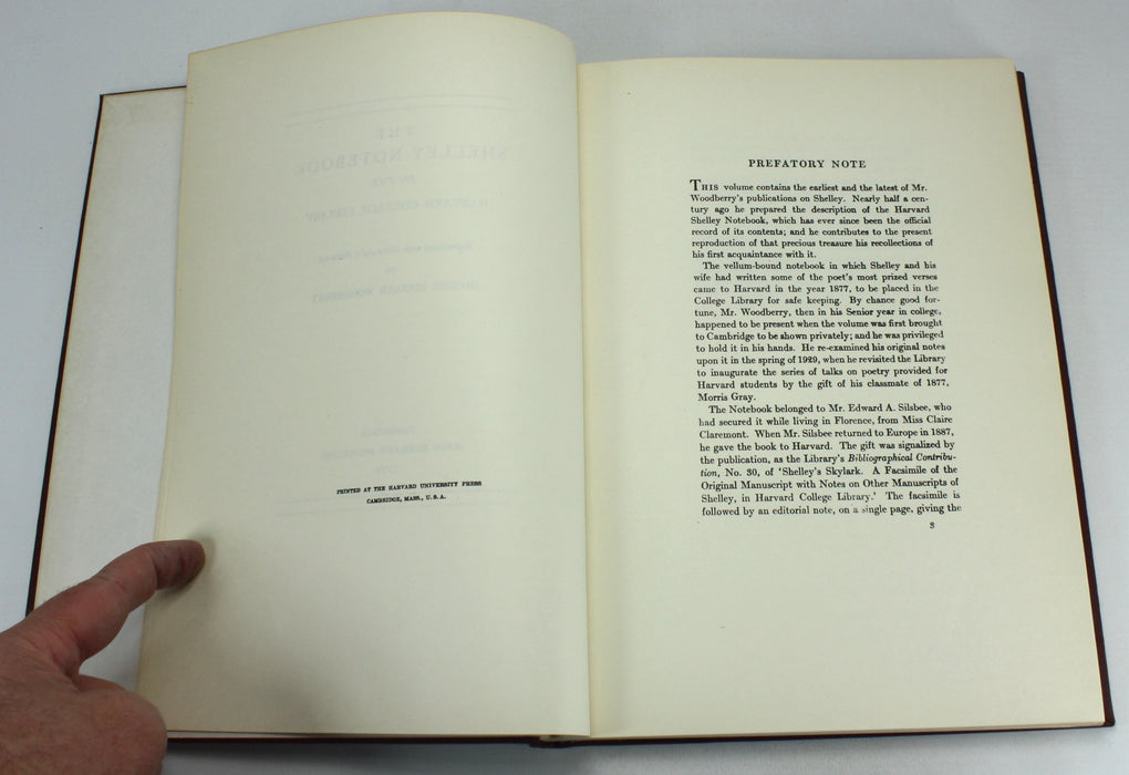 The Shelley Notebook in the Harvard College Library, George Edward Woodberry, 1929 (1978 facsimile Reprint)