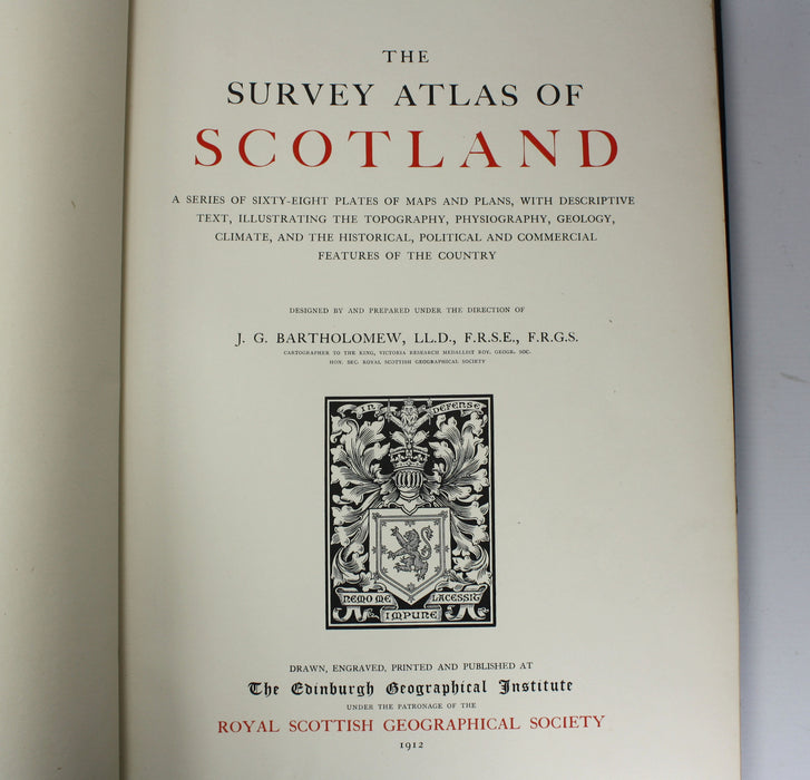 The Survey Atlas of Scotland, J.G. Bartholomew, Edinburgh Geographical Institute, Royal Scottish Geographical Society, 1912
