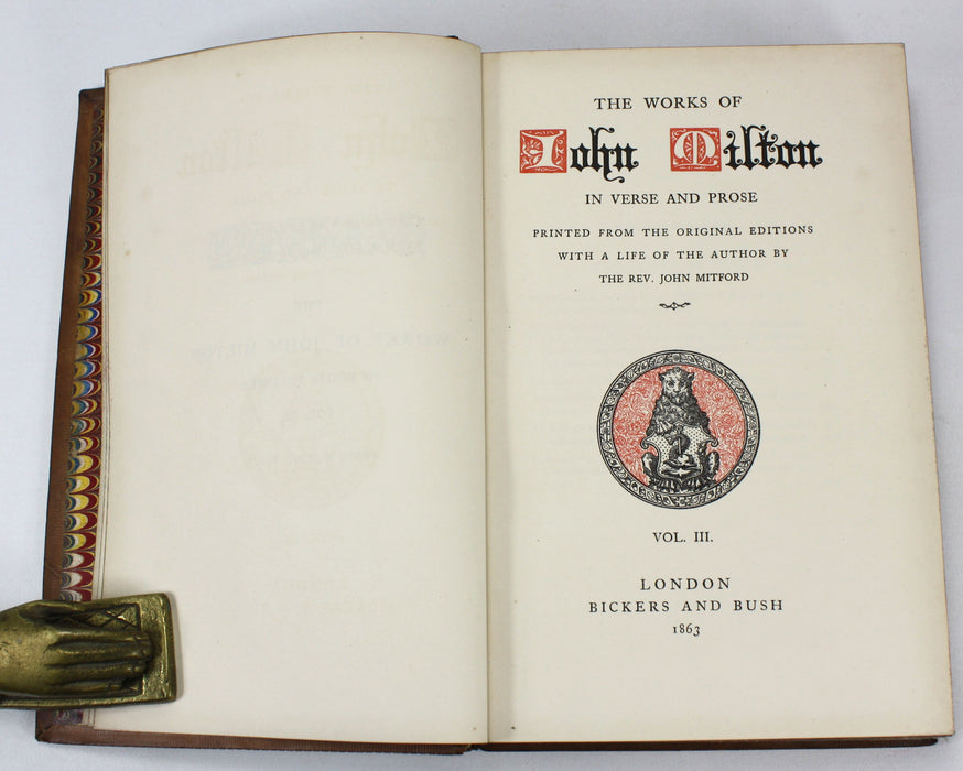 The Works of John Milton in Verse and Prose, Rev. John Mitford, 1863. 8 Volumes complete.