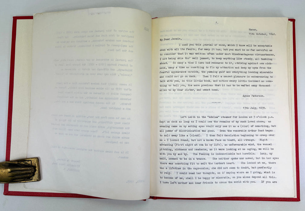 Unpublished Typescript; Journal of a Voyage from Scotland to China in 1839, by Agnes Paterson