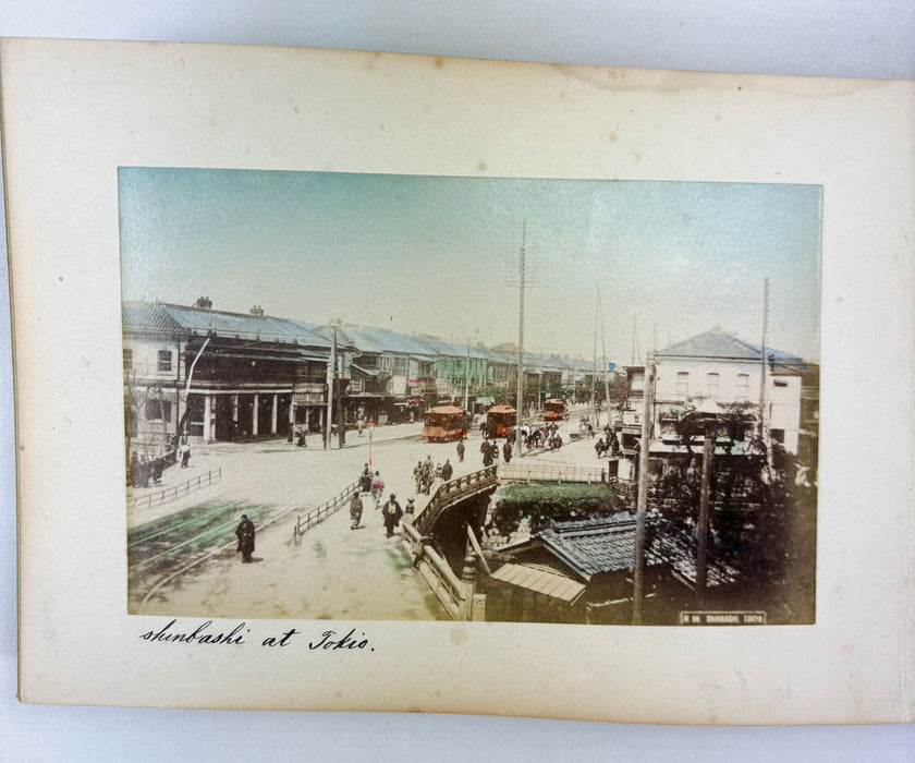 Vintage 19th Century Japanese Photo Album with 50 Hand Tinted Albumen Prints, 14cm x 9cm