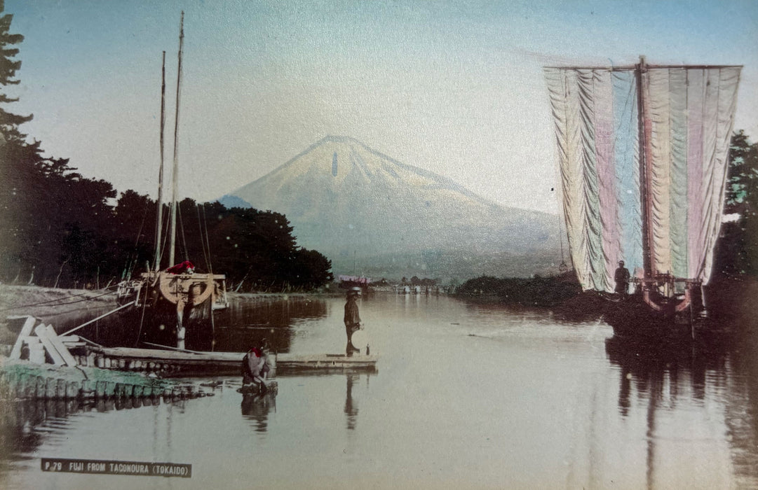 Vintage 19th Century Japanese Photo Album with 50 Hand Tinted Albumen Prints, 14cm x 9cm