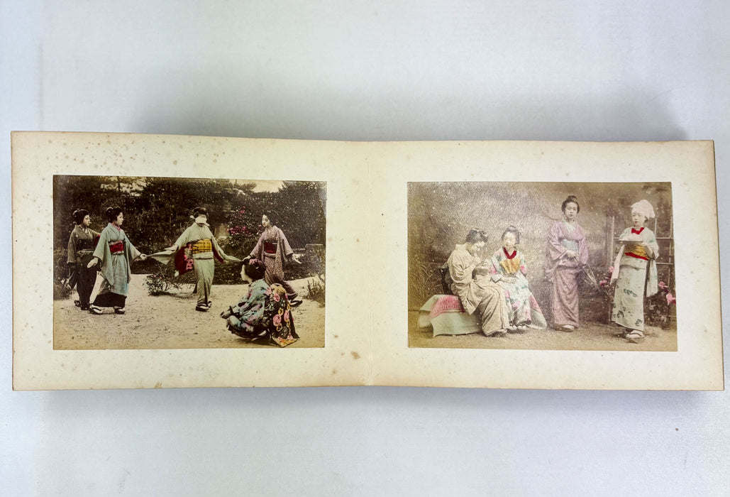 Vintage 19th Century Japanese Photo Album with 50 Hand Tinted Albumen Prints, 14cm x 9cm