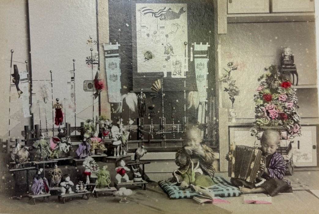 Vintage 19th Century Japanese Photo Album with 50 Hand Tinted Albumen Prints, 14cm x 9cm