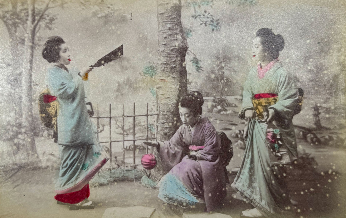 Vintage 19th Century Japanese Photo Album with 50 Hand Tinted Albumen Prints, 14cm x 9cm