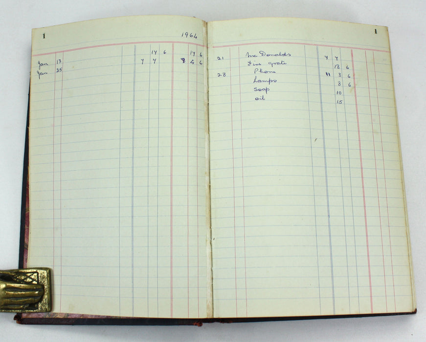 Vintage Accounts Ledger Book, Medium size 24cm. Largely Unused.