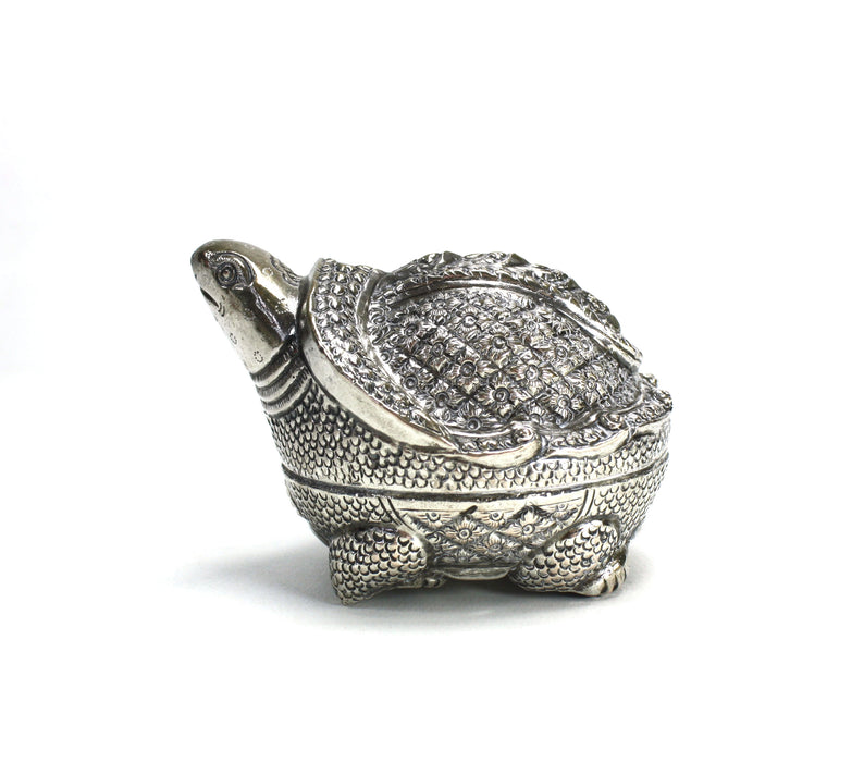 Vintage Cambodian Silver Betel Box, Turtle, 9cm long